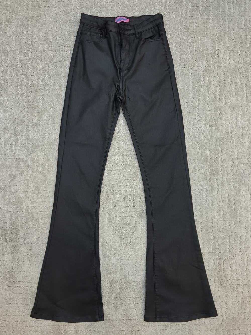 Edikted Black Faux Leather Coated Flare Pants Womens Medium Stretch